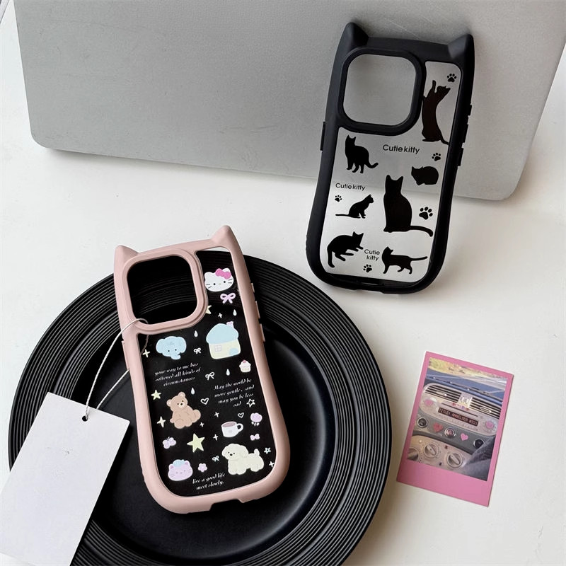 Black Cat Pattern Cute Cat Silicone Soft Phone Case เหมาะสําหรับ iPhone x/xs/xr/xsmax/7/8plus/11Promax/12/13/14Promax/15 Shock-resistant All-Included Protective Case