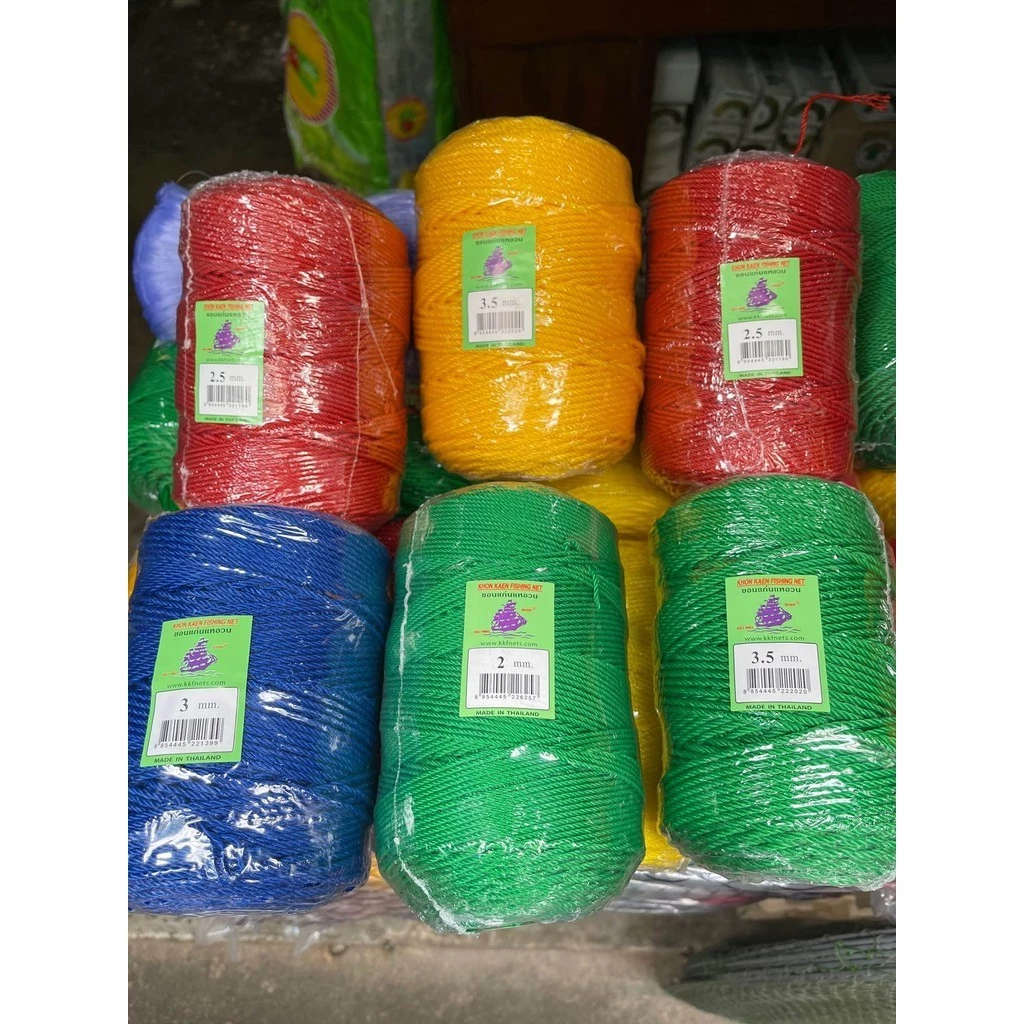 เชือกไนล่อนเต็มลูก0.9มิล-3.5มิล(เกรด A ตราเรือใบ) ม้วนใหญ่ สีเขียว เหลือง เเดง น้ำเงิน ดำ