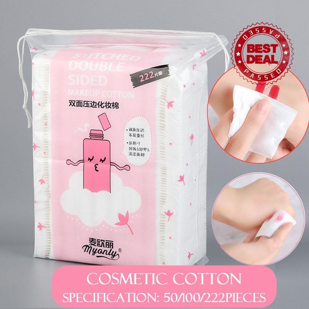 แผ่นสําลีแบบใช้แล้วทิ้ง 50/100/222p ชิ้นทําความสะอาดผิวหน้ากดผ้าฝ้ายสามชั้นสองด้าน J6E4