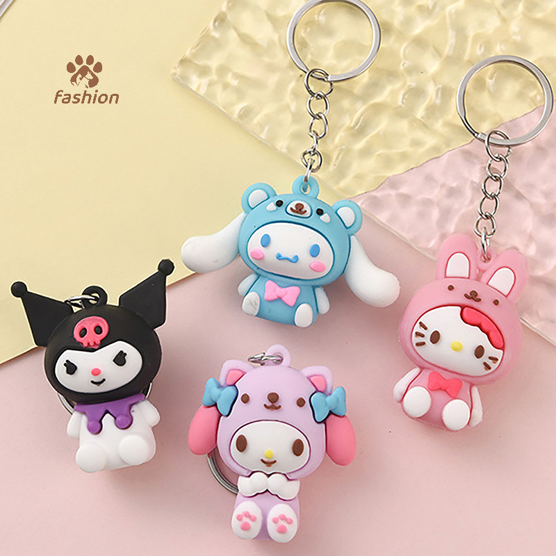 [แฟชั่น] Kawaii อะนิเมะตุ๊กตาพวงกุญแจน่ารักการ์ตูน Hello Kitty Melody Kuromi Cinnamoroll พวงกุญแจน่ารักกระเป๋าจี้ตกแต่ง {TH}