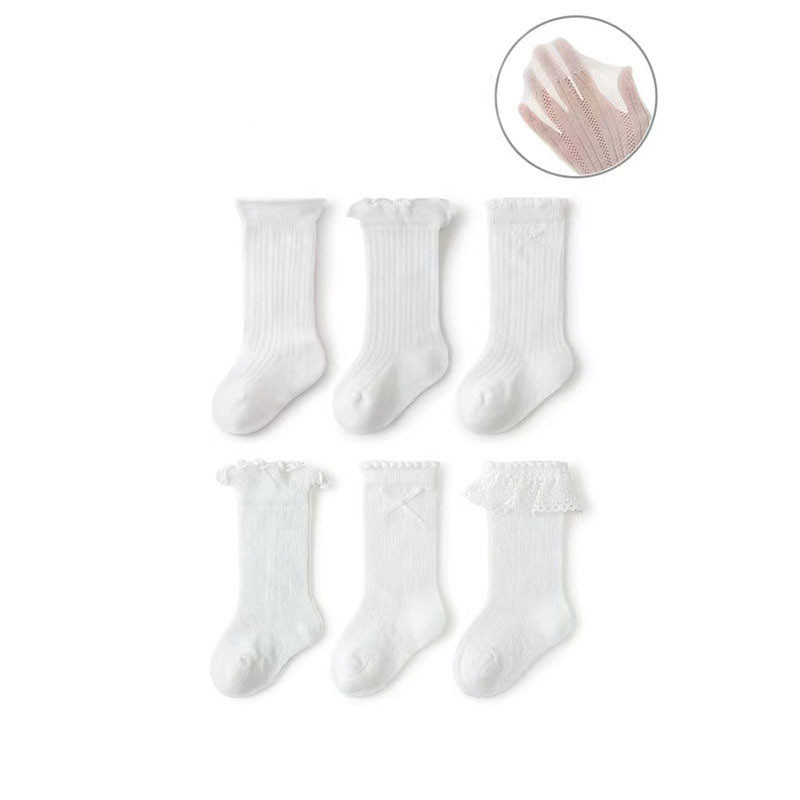 3คู่/ถุงลูกไม้น่ารักเด็กถุงเท้ายาวสีขาวบริสุทธิ์ตาข่ายระบายอากาศเด็กวัยหัดเดินสาวลูกวัวถุงเท้าฤดูร้อนสบายผ้าฝ้ายสาวถุงเท้า - รูปที่ 6