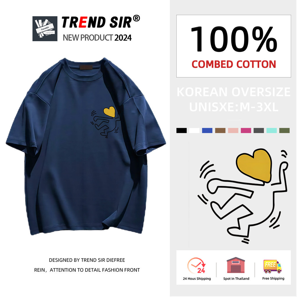 TrendSir มาใหม่ ลายเยอะ เสื้อยืดผ้าคอตตอน เสื้อยืด t shirt ลายภาพกราฟฟิตอนุรักษ์บนถนน คอกลม 100% Cotton 9สี M-3XL