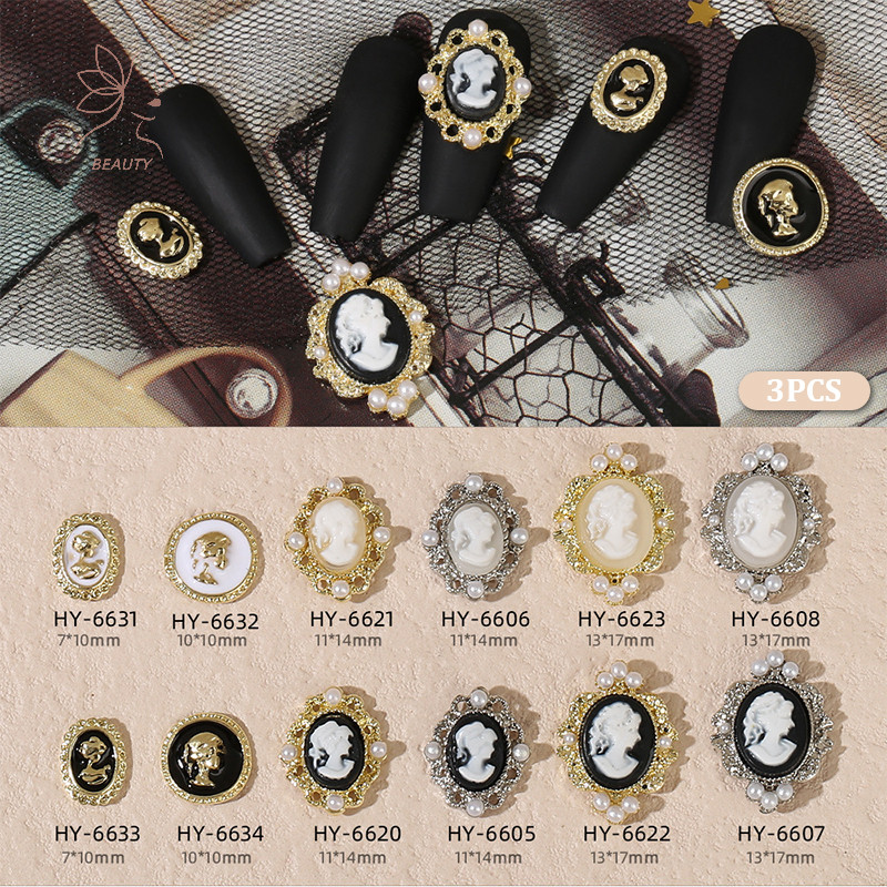 [maybeauty] 3 ชิ้น DIY ตกแต่งเล็บ Retro น้ํามันหยดภาพเหมือนเล็บ Charm ไข่มุกฝรั่งเศสเจาะเล็บสําหรับเล็บออกแบบอุปกรณ์เสริม {TH}