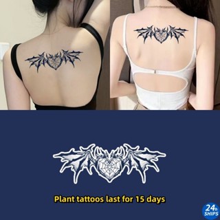 แทททูลายปีกค้างคาวสาวน่ารักหลังพืชสักสติกเกอร์รอยสักกันน้ําต…