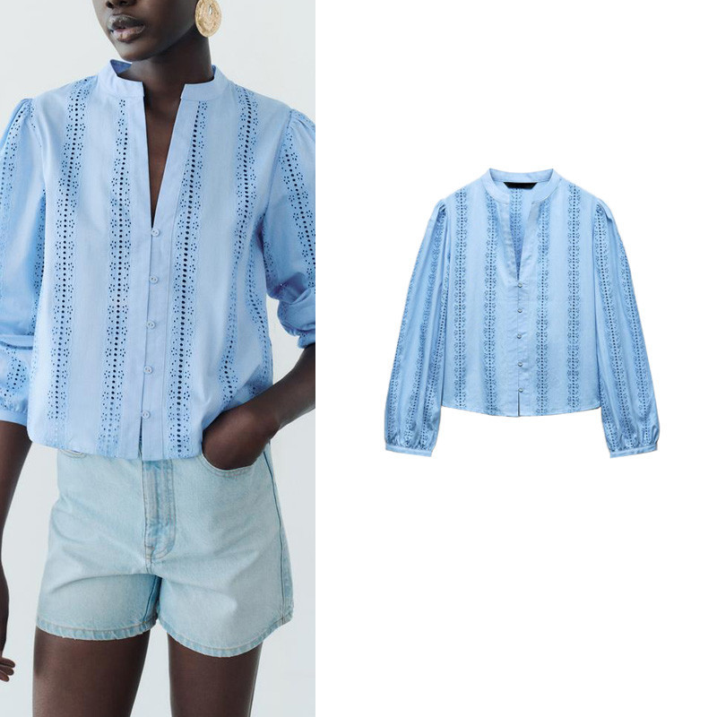 Zara สินค้าใหม่ เสื้อปักกลวงสั้นแขนยาว 8741085