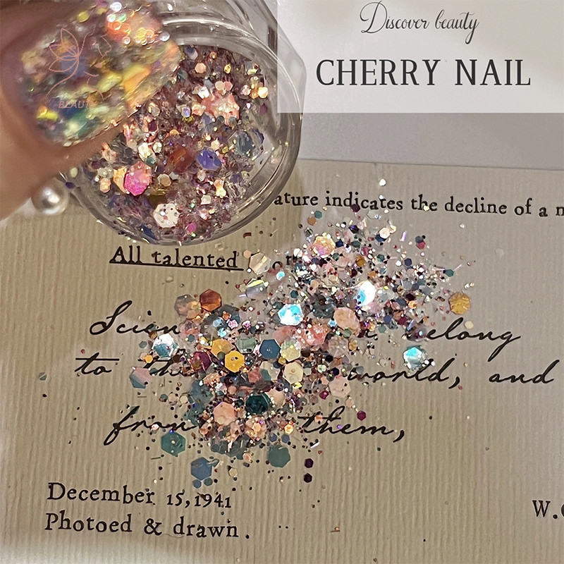 [maybeauty] Nail Glitter Sequins 3d Laser Nail Art Flakes สีสัน Confetti สติกเกอร์อุปกรณ์แต่งเล็บ Make Up Diy Decals ตกแต่ง {TH}
