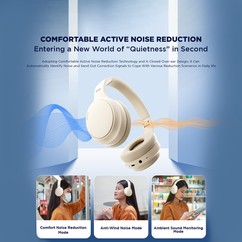 Kinyo B3 Pro หูฟังบลูทูธไร้สายแบบครอบหู 5.3 แบตอึดทนทาน พร้อมไมโครโฟน ตัดเสียงรบกวน