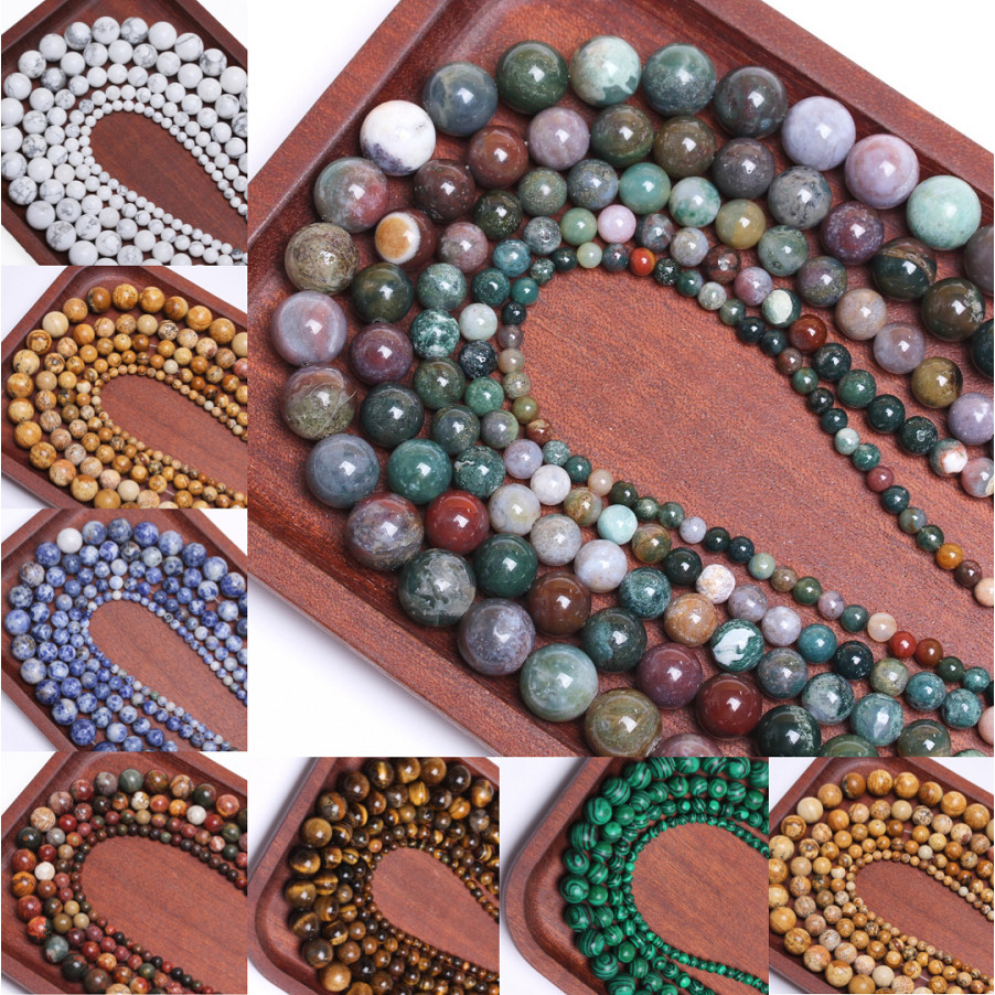 15-40ชิ้น4-12มิลลิเมตร8สไตล์หินธรรมชาติรอบหลวมลูกปัดสําหรับเครื่องประดับทํา ทําเอง สร้อยข้อมือสร้อยคออุปกรณ์เสริม