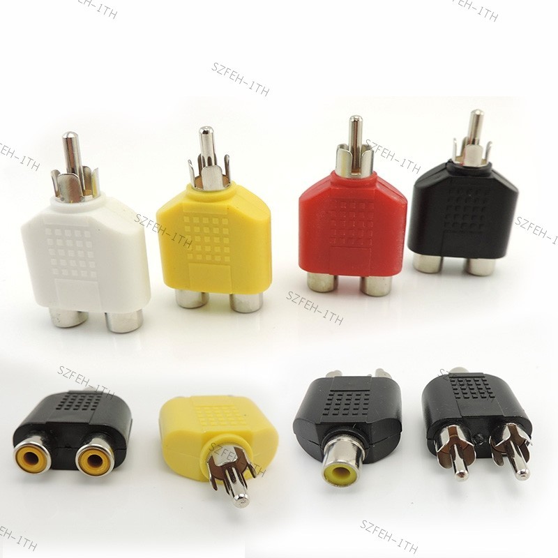 ขั้วต่อ RCA 1 ชาย 2 หญิง 1 หญิง 2RCA ชาย Splitter ปลั๊ก Y แจ็ค 3.5 มม.คู่ AV Audio Video Adapter Converter F @ 2TH