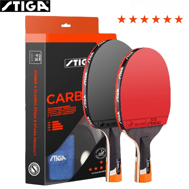 Original STIGA 6-STAR ไม้ปิงปอง 5 + 2 Carbon Ping Pong Paddle พร้อมยาง 6 STAR Carbon Ping Pong Bat ชุดของขวัญ