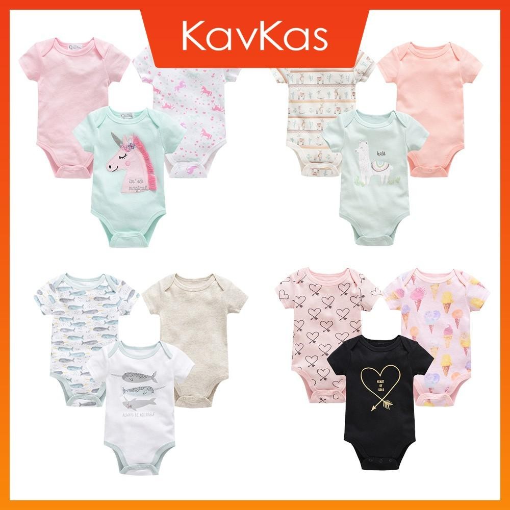 Kavkas ชุดจั๊มสูท รอมเปอร์ แขนสั้น ลายยูนิคอร์น น่ารัก สําหรับเด็กทารกแรกเกิดผู้ชาย ผู้หญิง 3 ชิ้น