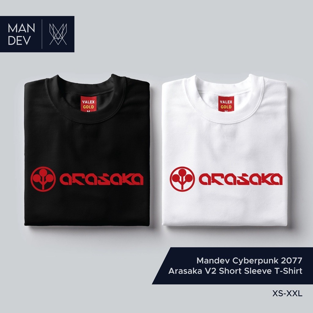 Mandev Cyberpunk 2077 Arasaka V2 Short Sleeve T-Sh แฟชั่น เสื้อกีฬา สีขาว หลวม ไซส์ใหญ่ รัดรูป