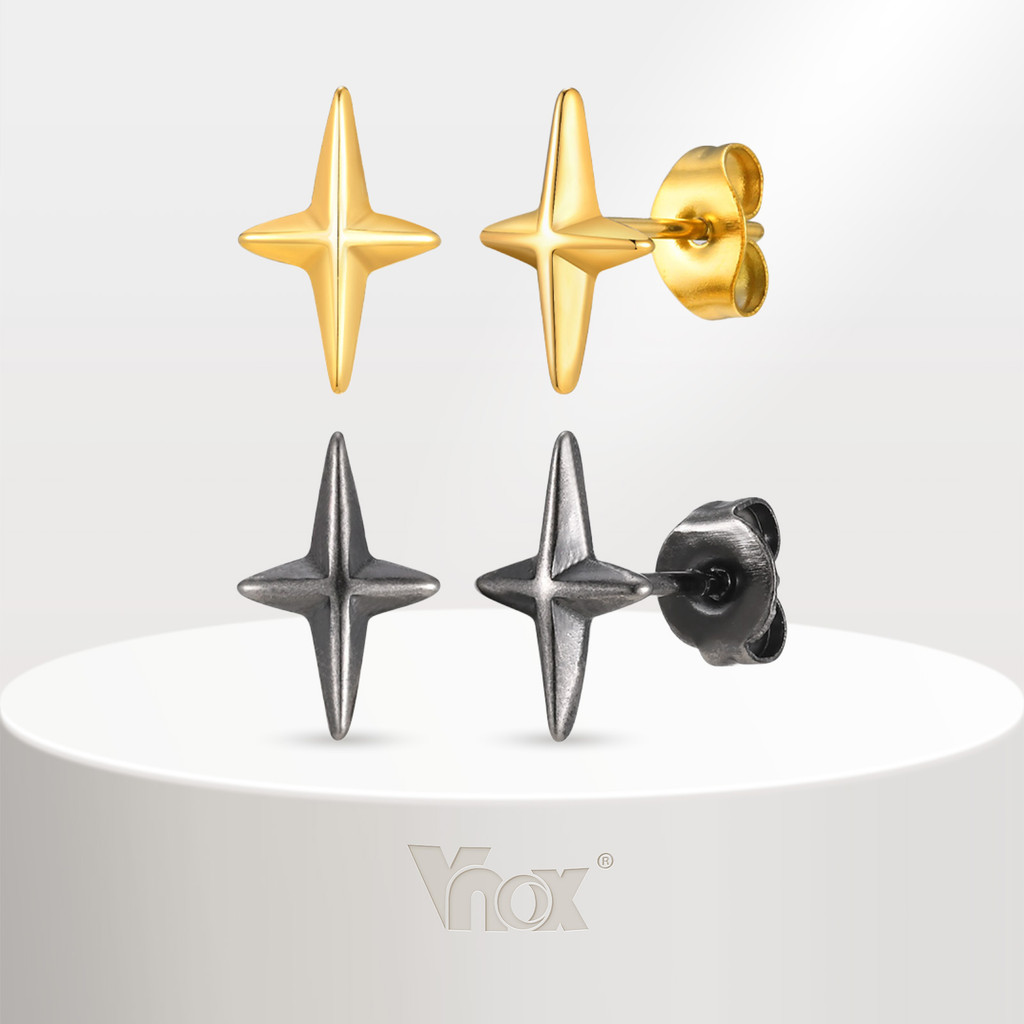 VNOX วีน็อกซ์ 1คู่สี่จุดดาวต่างหูสําหรับผู้ชายเด็กชาย,สแตนเลสไม่จางหายข้ามต่างหูสตั๊ดขนาดเล็ก,ของขวัญเครื่องประดับแฟชั่น