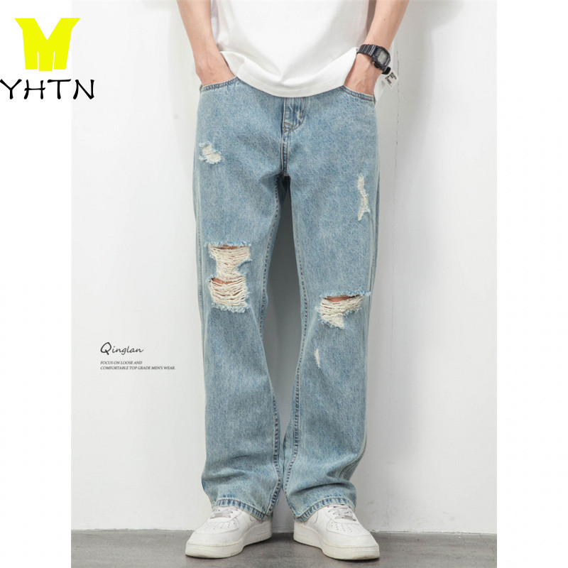 YHTN กางเกงยีนส์ขาดผู้ชาย กางเกงยีนส์ขาดเข่าผู้ชาย สินค้าใหม่ แฟชั่น คุณภาพสูง  สะดวกสบาย  baggy jea