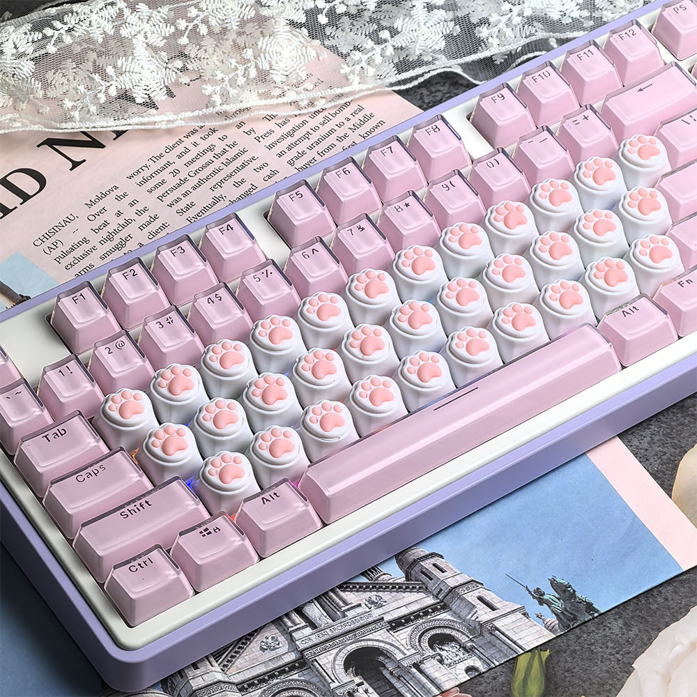 Cat Paw Keycap คีย์บอร์ด DIY Keycaps สีชมพูสร้างสรรค์น่ารักการ์ตูน Corgi ก้นซิลิโคน Keycap Personlized Rock กระดาษกรรไกร Thumbs-up Claw Keycaps
