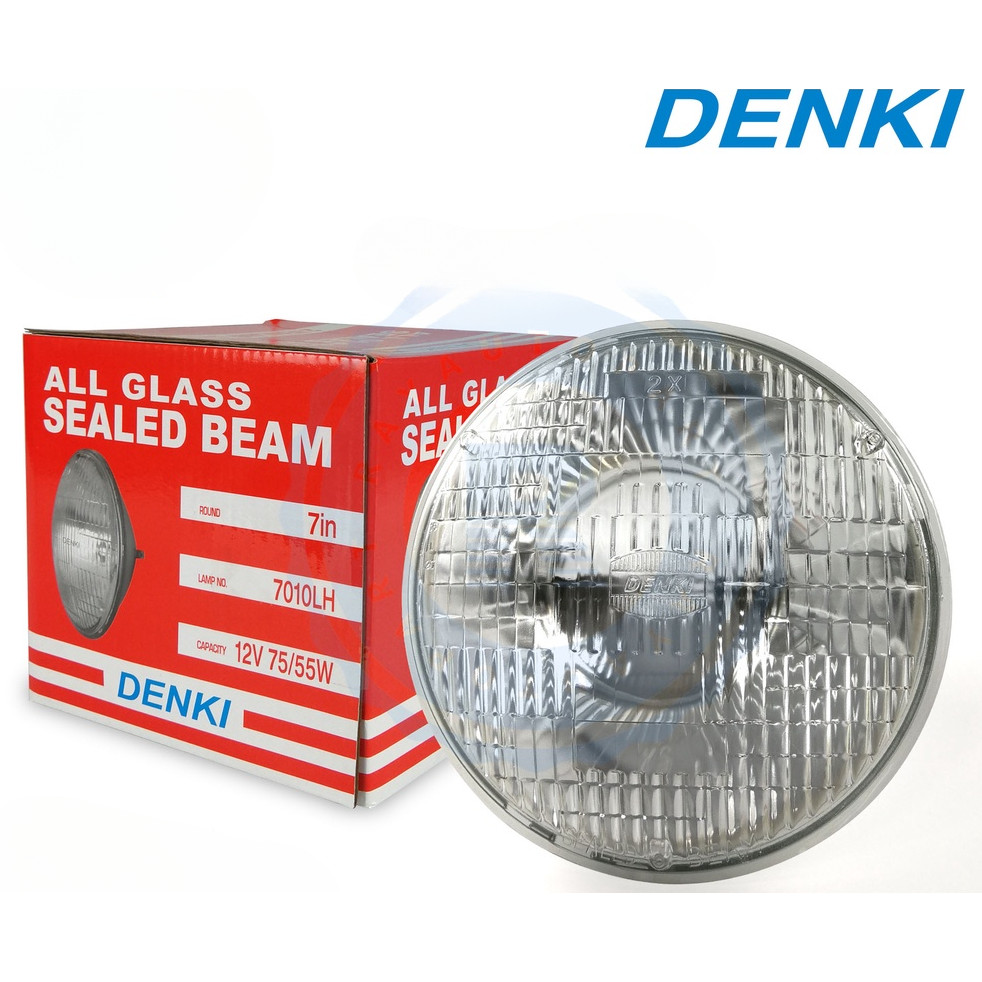 ส่งเร็ว ทันใช้ โคมไฟหน้า กลมใหญ่ 7 นิ้ว 12V 3 ขา 75/55W DENKI ALL GLASS SEALED BEAM 7010LH