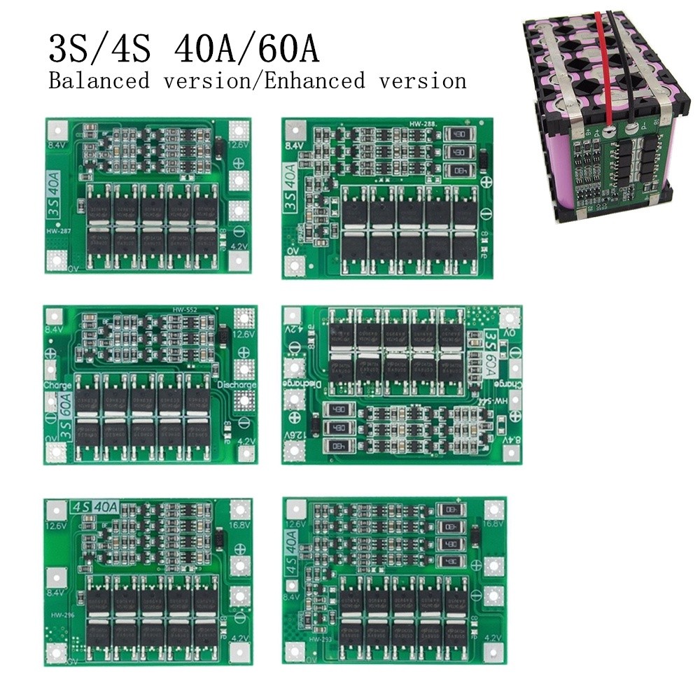 3S 4S 40A 60A Li-ion แบตเตอรี่ลิเธียม Charger ป้องกัน 18650 BMS สําหรับเจาะมอเตอร์ 11.1V 12.6 V/14.8 V 16.8 V เสริม Balance