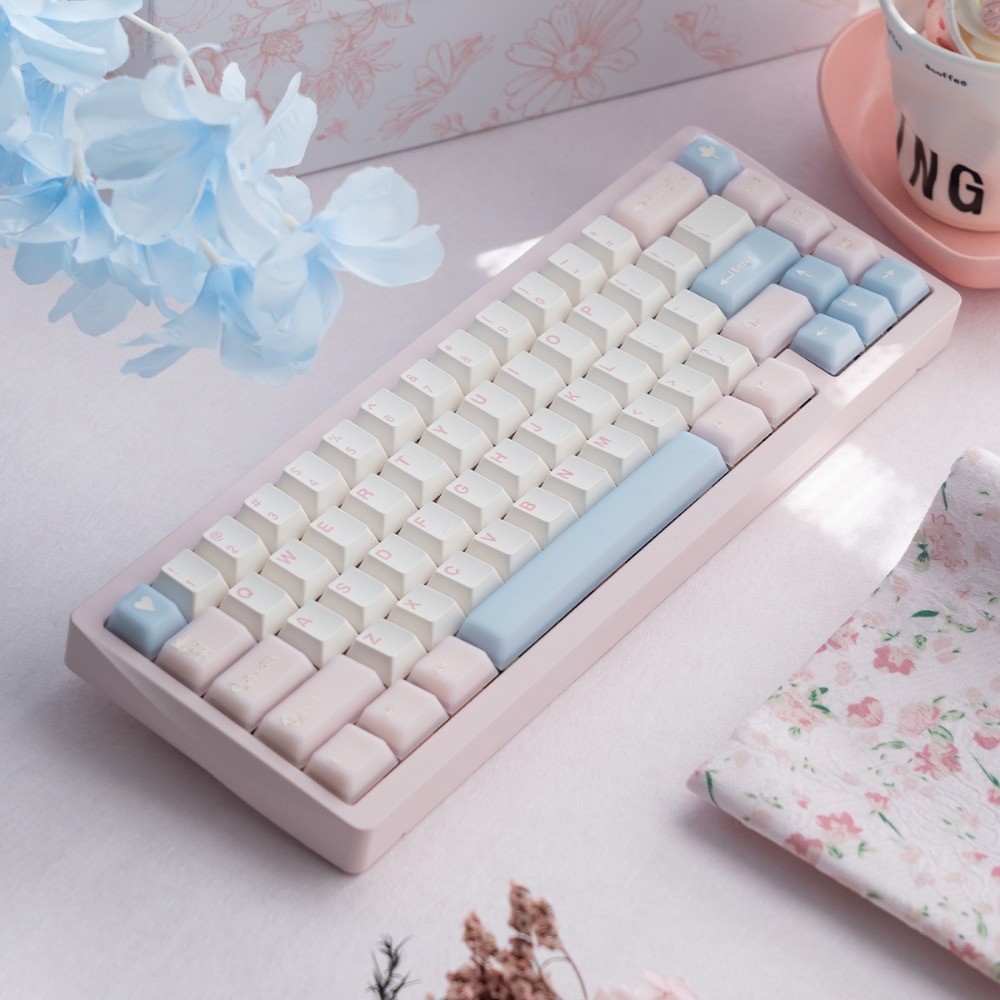 พีชoolong Keycap Cherry Profile 164 คีย์ABS PBT Dye Sublimation Wooting MAD Aula Mechanical Simple Keycapsส่วนบุคคลน่ารักสีฟ้าสีชมพูชุดใหญ่Keypad