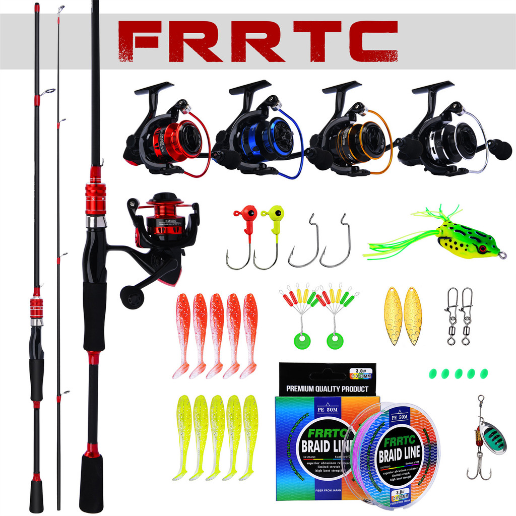 FRRTCคันเบ็ดสปินนิ่งคอมโบคันเบ็ดสีแดง 2 ส่วนพร้อมรอก 3000 ขนาด 5.2:1ชุดคันเบ็ดสปินนิ่ง