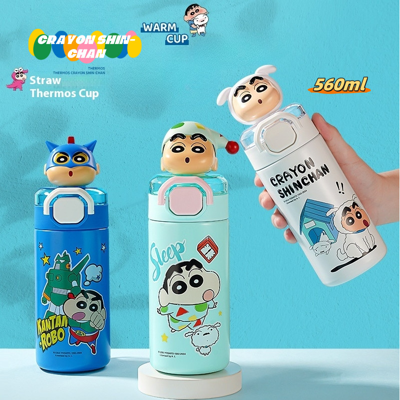 X. 52ของเล่น 560มล. ความจุขนาดใหญ่ ดินสอสี ชินจัง เย็นกว่า สไตล์น่ารักสําหรับน้ําร้อนและน้ําเย็น