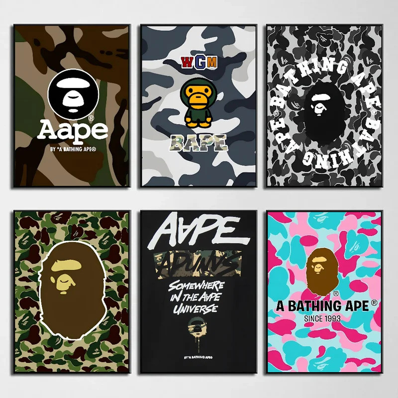 1 PC B-BAPE Shark Head โปสเตอร์กระดาษพิมพ์ห้องนั่งเล่นห้องนอน Entrance Bar Cafe Art ภาพวาดตกแต่ง - รูปที่ 2