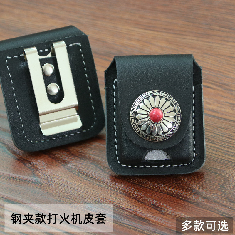ซองหนังไฟแช็ก Zippo ทําด้วยมือ Snap-on เคสป้องกันผู้ชายเอวแขวน Shock-proof Zippo ไฟแช็กกรณีคลิปเหล็ก