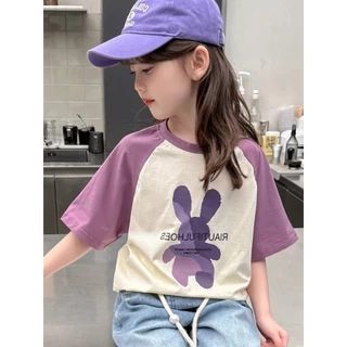 (จัดส่งตลอด 24 ชั่วโมง) KIDS PRINCESS เด็กผ้าฝ้ายสีชนกันแขนสั้นฤดูร้อนใหม่เสื้อยืดเด็กครึ่งแขนด้านบน D16