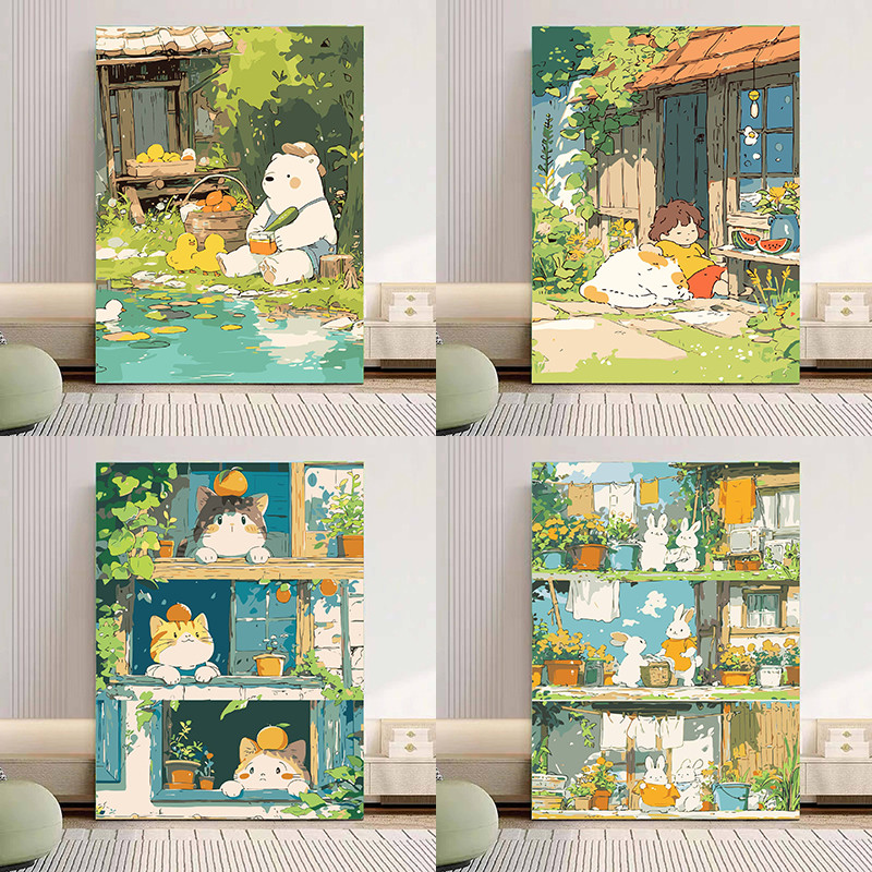 มีกรอบ จิตรกรรมดิจิตอล🔥🔥 30*40ซม.DIY ระบายสีเด็ก การวาดภาพดิจิตอล ฝึกสมาธิ ของขวัญ ส่งมอบทันที