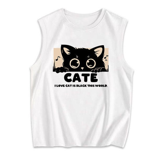 NEW เสื้อแขนกุด สกรีนลายCATE ใส่ได้ทั้งชายหญิง OP-1013
