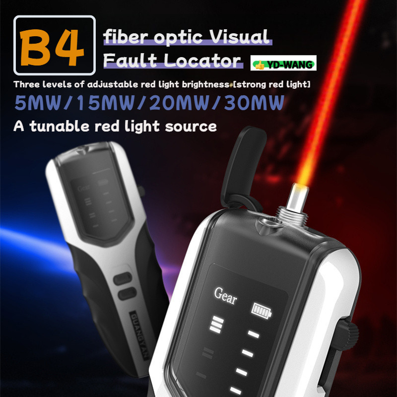 B4 Visual Fault Locator เครื่องทดสอบสายเคเบิลไฟเบอร์ออปติก 30MW ไฟเบอร์ออปติกแบบปรับได้แสงเลเซอร์สีแดง 5-30KM ประเภทปากกา VFL ชาร์จ