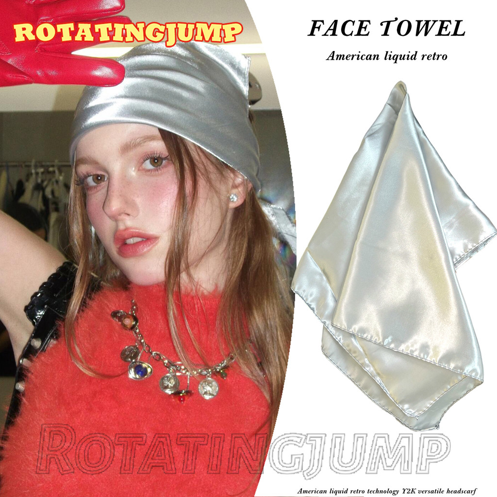 [แฟชั่น]American Y2k Wild Headscarf-แฟชั่นPunkคอKerchief-Hip Hopหัวผ้าพันคอ-Retro Silver Small Square-ประณีตHeadbandsอุปกรณ์เสริม-Headbands
