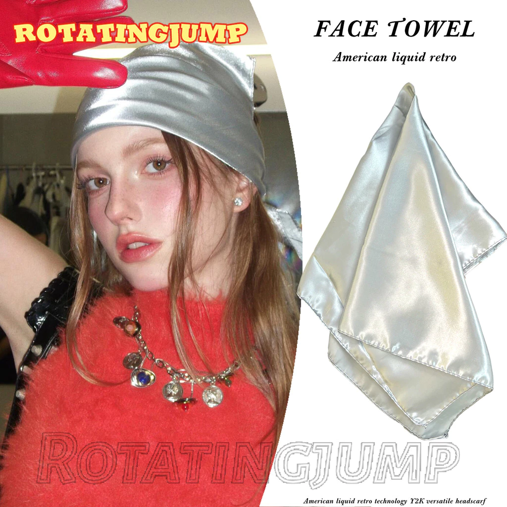 [แฟชั่น]American Y2k Wild Headscarf-แฟชั่นPunkคอKerchief-Hip Hopหัวผ้าพันคอ-Retro Silver Small Square-ประณีตHeadbandsอุปกรณ์เสริม-Headbands