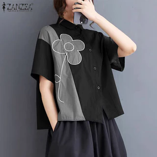 Zanzea เสื้อเชิ้ตแขนสั้นพิมพ์ลายดอกไม้สไตล์เกาหลีสําหรับผู้หญิง