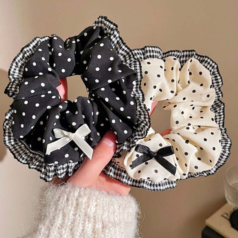 ยางรัดผมโบว์ลายจุดสไตล์เกาหลีสําหรับผู้หญิงผูกผมหวานและอเนกประสงค์