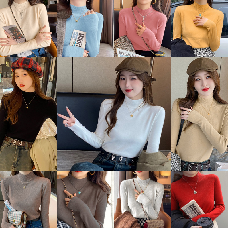 พร้อมส่ง   เสื้อไหมพรม คอเต่า แขนยาว สีพื้น เนื้อผ้างานดี แฟชั่นผู้หญิง