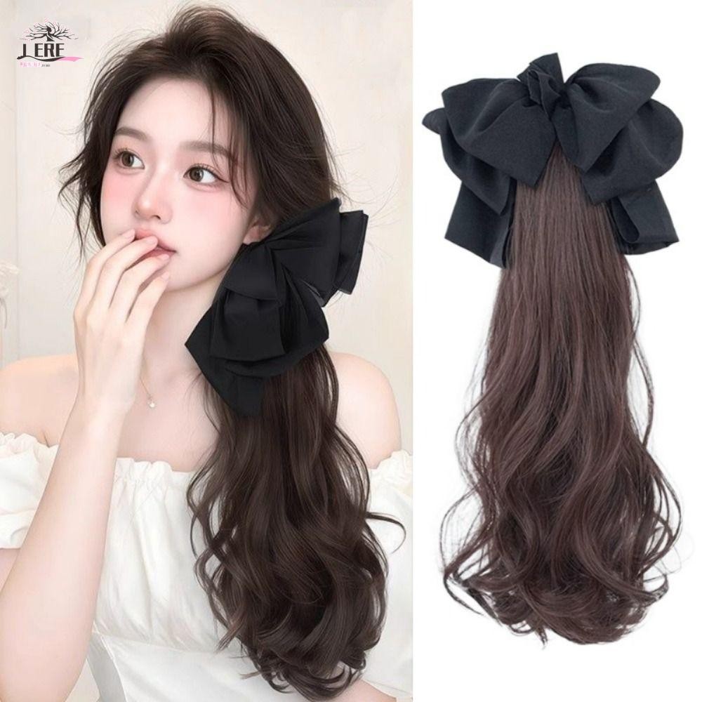 เจรีมี1สีดําโบว์ปมผมหางม้า,ต่ําผมหางม้าต่อผมยาวหยิกผมหางม้า,อุปกรณ์ผมธรรมชาติแฮร์พีชอ่อนโยนกรงเล็บคลิปผมหางม้าวิกผมพรรค