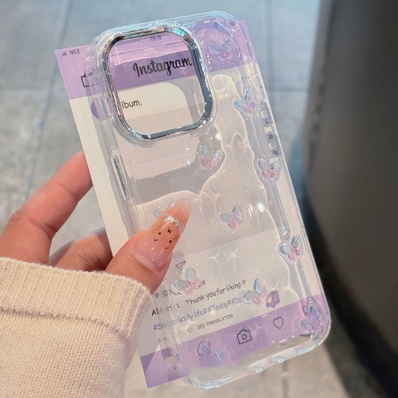 Ins อีพ็อกซี่Gradientผีเสื้อเคสโทรศัพท์สําหรับ for iPhone 17 16 15 14 13 12 Pro Max Plus 11 น่ารักกันกระแทกClearปกหลังShell - รูปที่ 3