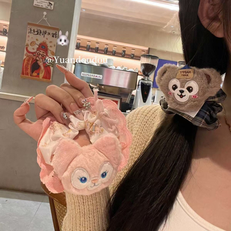 น่ารักดัฟฟี่หมีลายสก๊อตผมtie Plush ScrunchyผมTie Linna BelleผมTieการ์ตูนหมีตุ๊กตาหัว