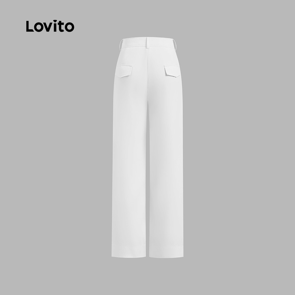 Lovito กางเกงขายาวลําลองสําหรับผู้หญิง ดีไซน์กระเป๋าเรียบหรู รุ่น LNA66434 - รูปที่ 3