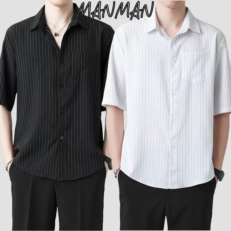 M＆M เสื้อเชิ้ตผู้ชายลายทาง เสื้อเชิ้ตผู้ชาย สไตล์ธุรกิจ เนื้อผ้าใส่สบายระบายอากาศได้ดี เรียบง่ายแมทช์ง่าย