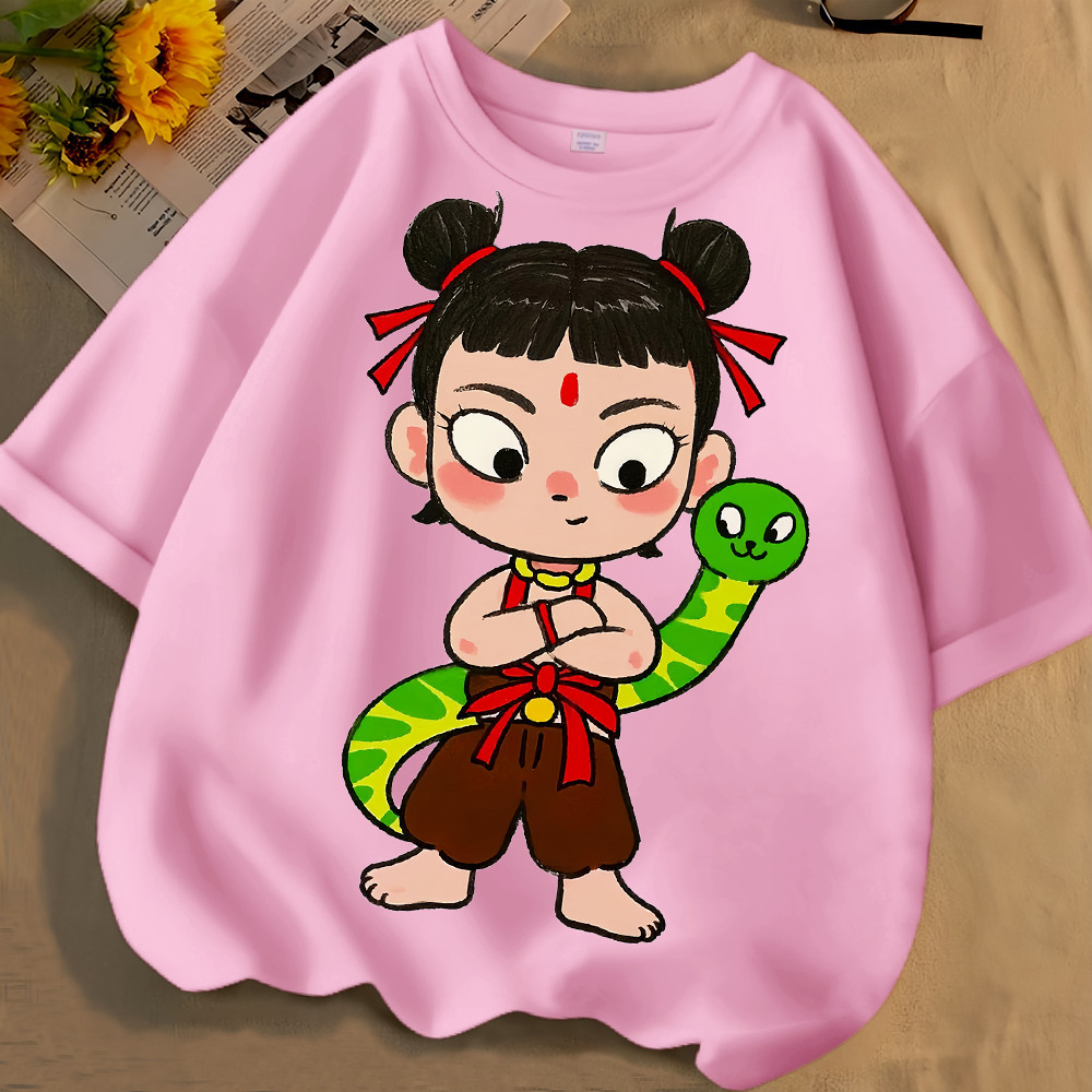 Nezha 2 Movie  Nezha และ Mystic Serpent เสื้อยืดเด็ก ตํานานโบราณแฟนตาซีพิมพ์ฤดูร้อน Tee