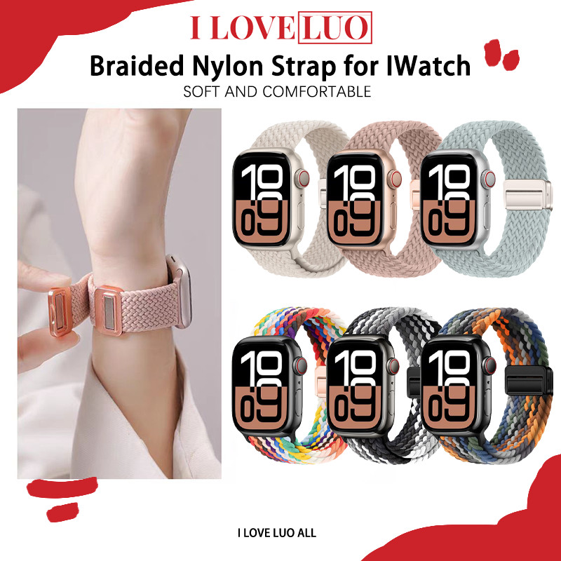 สายไนลอนถักเปียยืดหยุ่น for Apple Watch IWatch Ultra 3 2 Series 11 10 9 8 7 6 5 4 3 49 มม 46 มม 45 มม 42 มม 41 มม 38 มม
