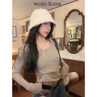 < MOSESQUEEN > เสื้อผ้าสตรีแบบเน็คพิทสตริป แขนยาว รูปแบบเซมิโอเพน ผิวสัมผัสใหม่ บางและเรียบ ด้านในชั้นล่าง #62323