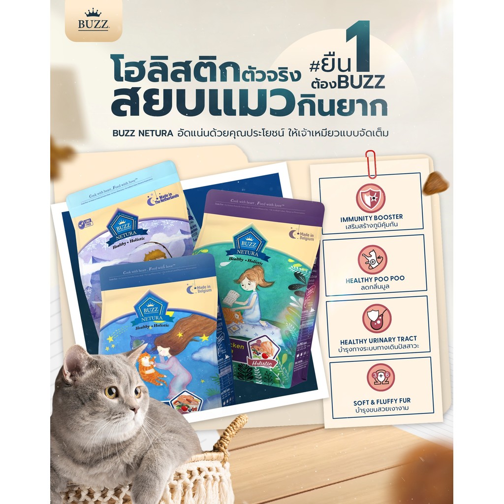 Buzz Netura อาหารแมวเกรดโฮลิสติก เกรนฟรี สูตรลูกแมวและแมวโต เหมาะกับแมวทุกสายพันธุ์ ขนาด 1 กิโลกรัม ราคา ถูกที่สุด ดีลบีเคเค แกลเลอรีภาพที่ 6