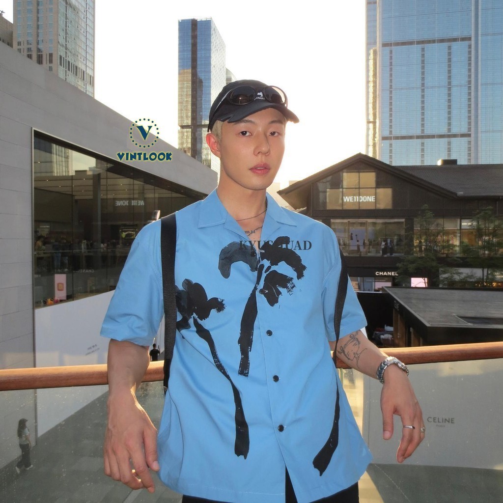 วิทลุค ใหม่พิมพ์สไตล์วันหยุดเสื้อฮาวายแฟชั่นเสื้อเชิ้ตแขนสั้นสีฟ้าสําหรับผู้ชาย
