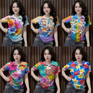 2568 วันสงกรานต์มีความสุขโปโลคอวีแขนสั้นเสื้อยืดผู้หญิงฤดูร้…