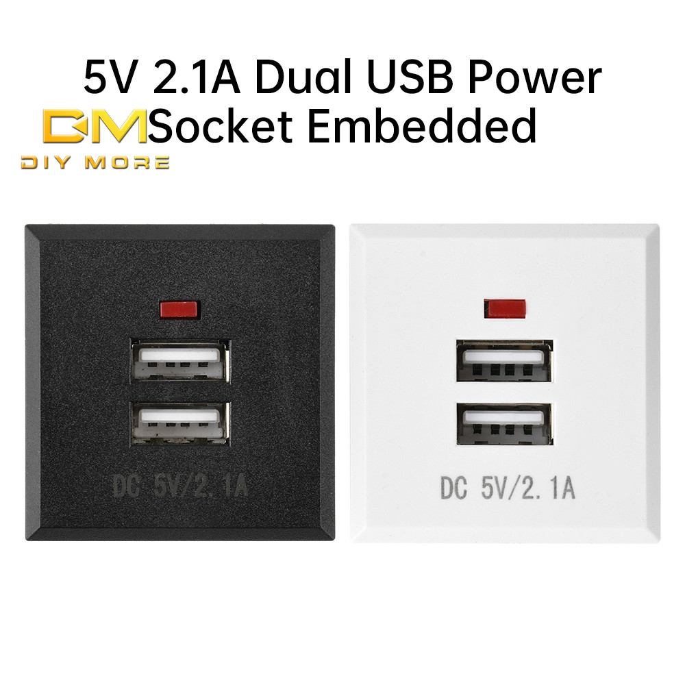 Diymore 5V 2.1A Dual USB Power Socket ฝังเครื่องชาร์จโทรศัพท์มือถือเดสก์ท็อปซ็อกเก็ตแผงชาร์จโมดูล USB ชาร์จ