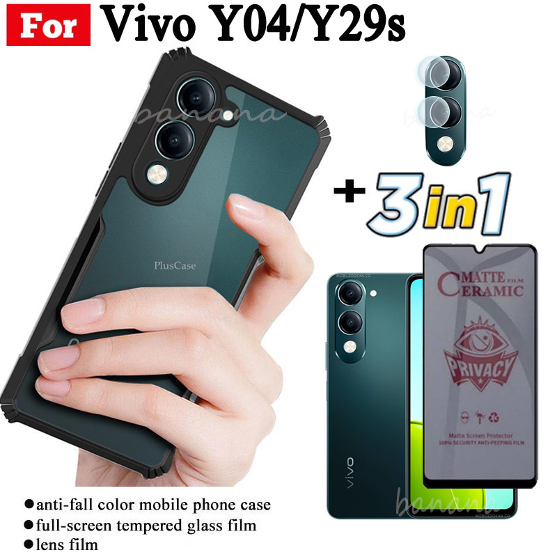 3 in 1 Vivo Y04 เคสโทรศัพท์กันกระแทกสําหรับ Vivo Y29S Y03 Y03T Y19S Anti Spy Soft Ceramic Matte Priv