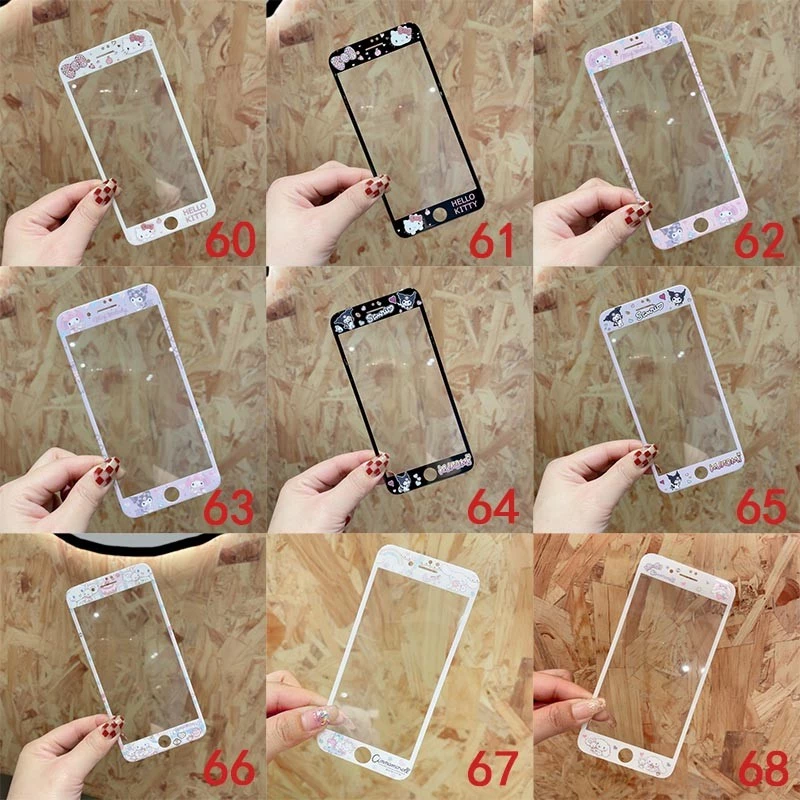 การ์ตูนเต็มรูปแบบกระจกนิรภัยป้องกันหน้าจอสําหรับ iphone 7 8 plus 4 4s 5 5s se 6 6s se2 se3