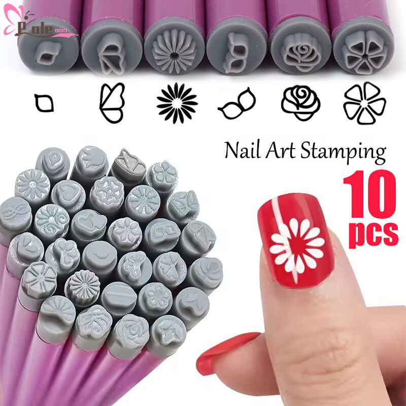 10ชิ้น/เซ็ตชุดปั๊มเล็บใช้งานง่ายพร้อม10รูปแบบ | ชุดแสตมป์เพ้นท์เล็บซิลิโคนสําหรับผู้เริ่มต้น/มืออาชีพเครื่องมือโอนการออกแบบคุณภาพของร้านทําผม